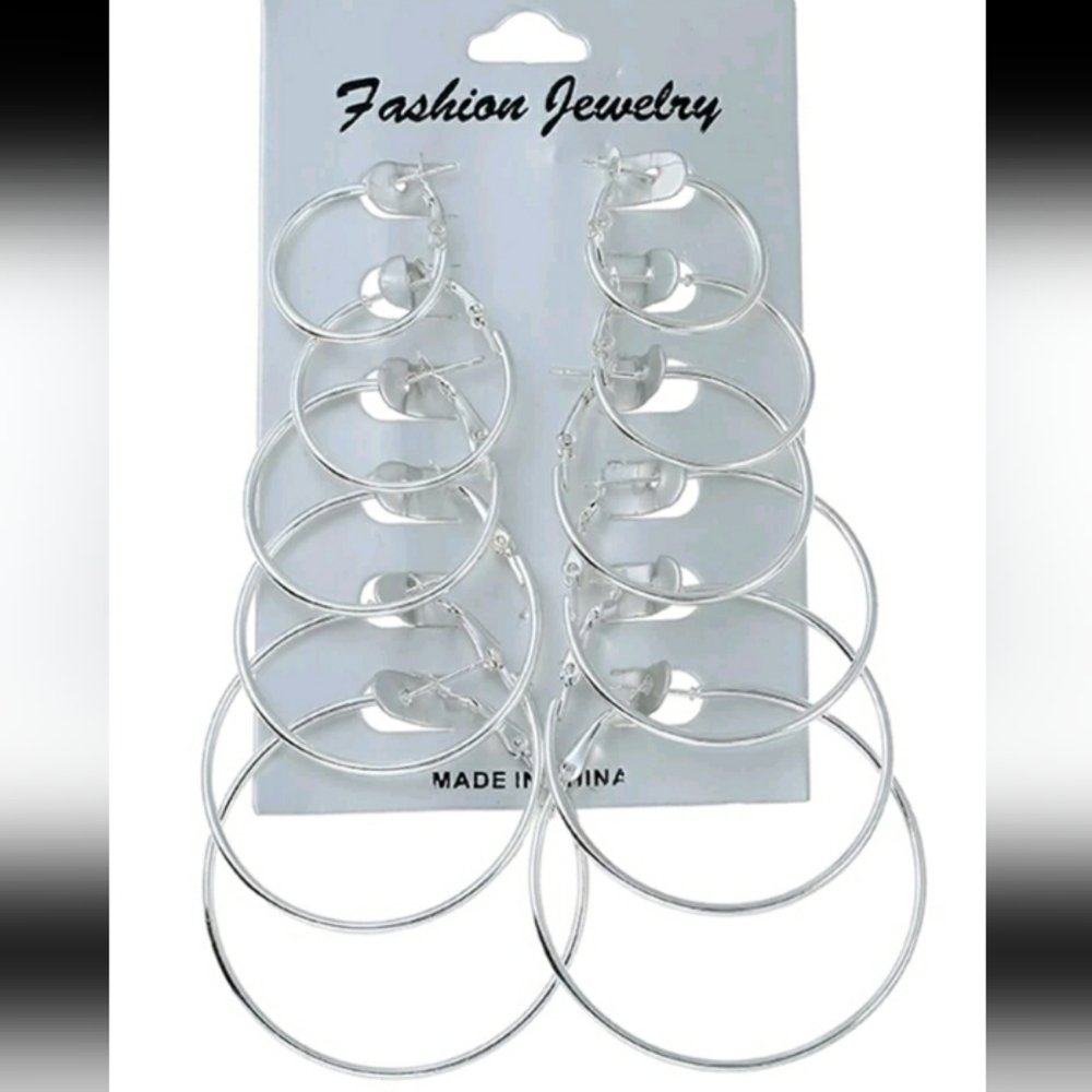 New 6 pairs Silver Plated Hoop Earrings